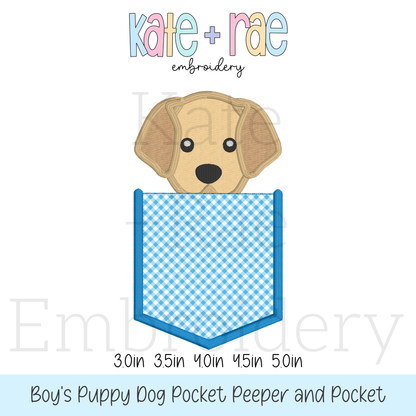 Puppy Dog Pocket Peeper Applique Embroidery Design