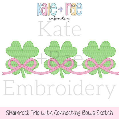 Shamrock Trio with Connecting Bows Sketch Stitch Embroidery Design