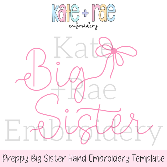 Preppy Big Sister HAND EMBROIDERY PDF Template