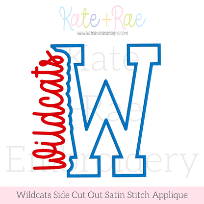 Wildcats Side Cut Out Satin Stitch Applique Embroidery Design
