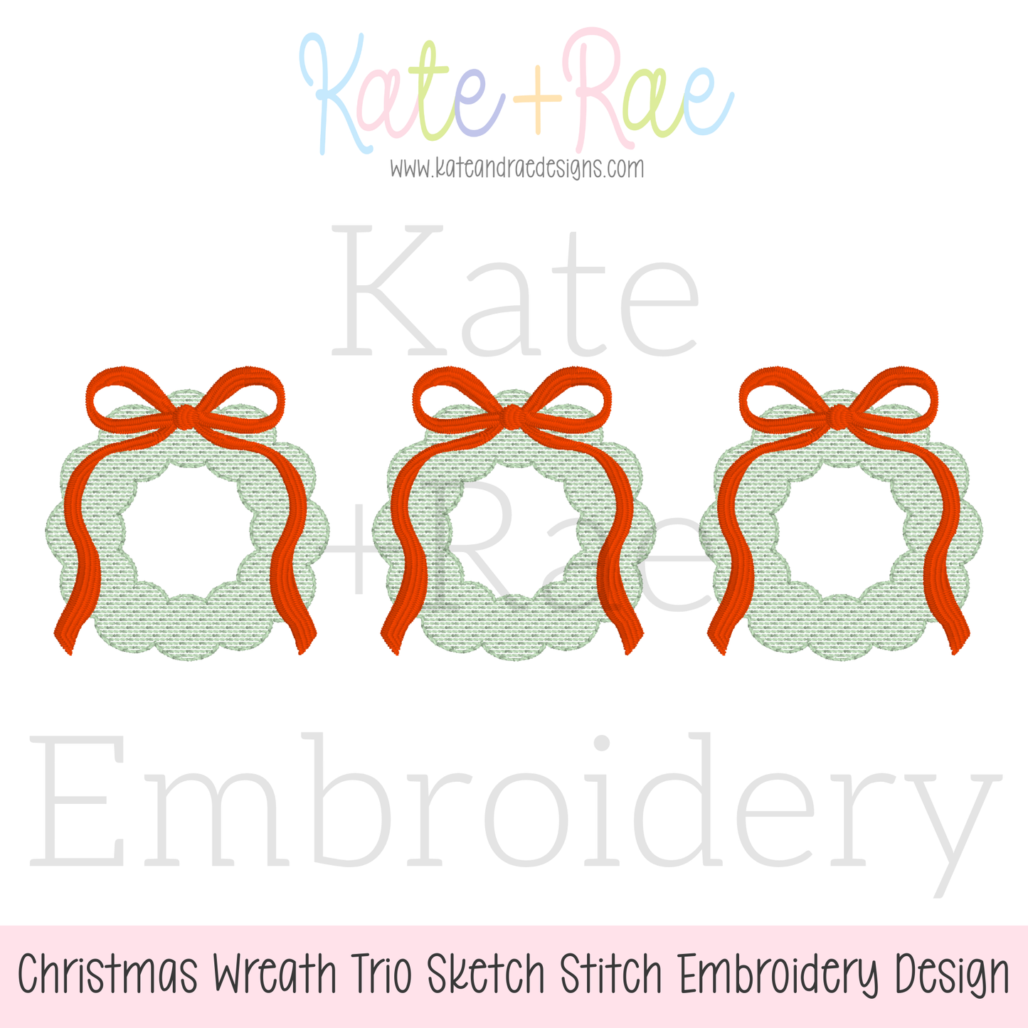 Christmas Wreath Trio with Addie Bow Sketch Stitch Embroidery Design