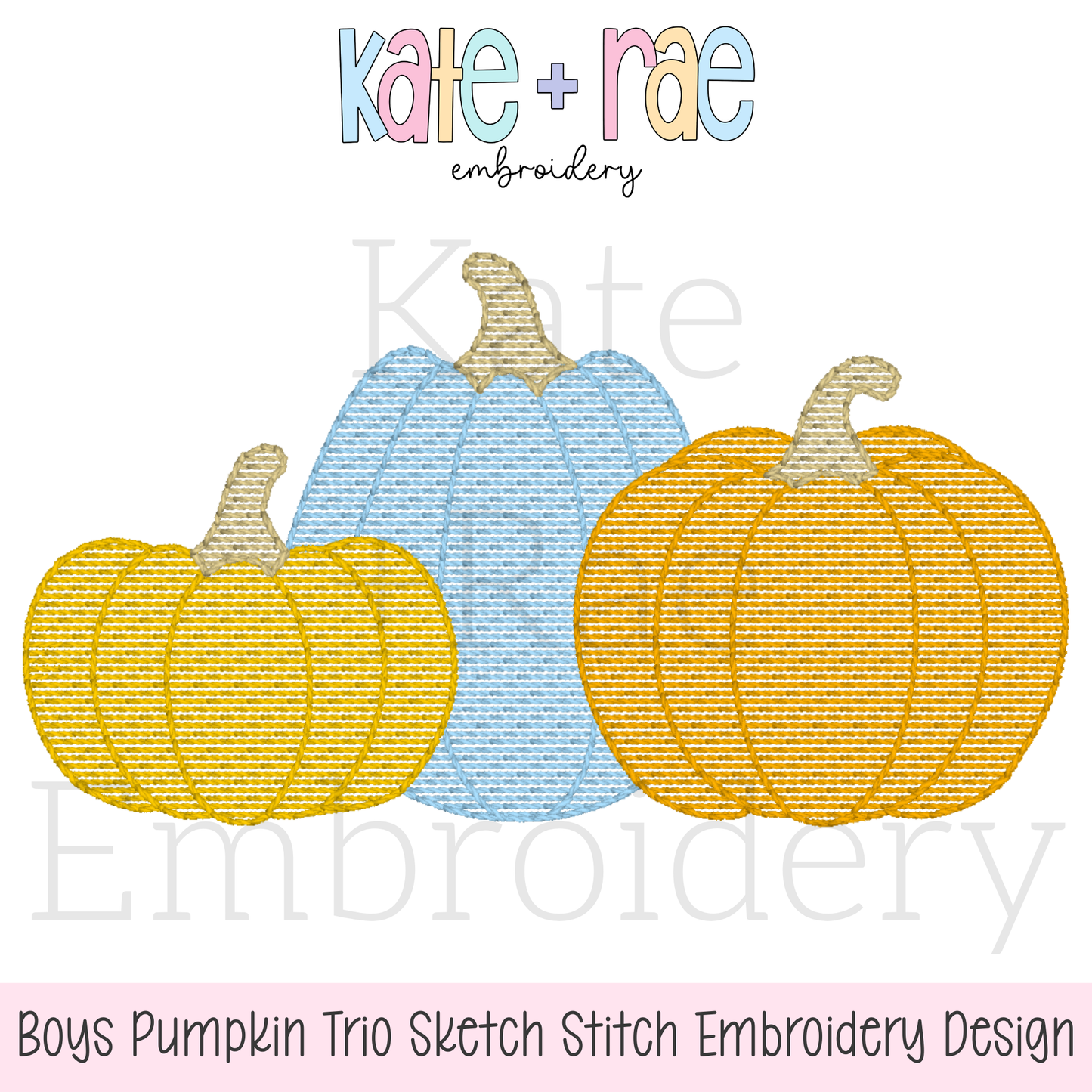 Boy's Fall Pumpkin Trio with Bows Sketch Stitch Machine Embroidery Design