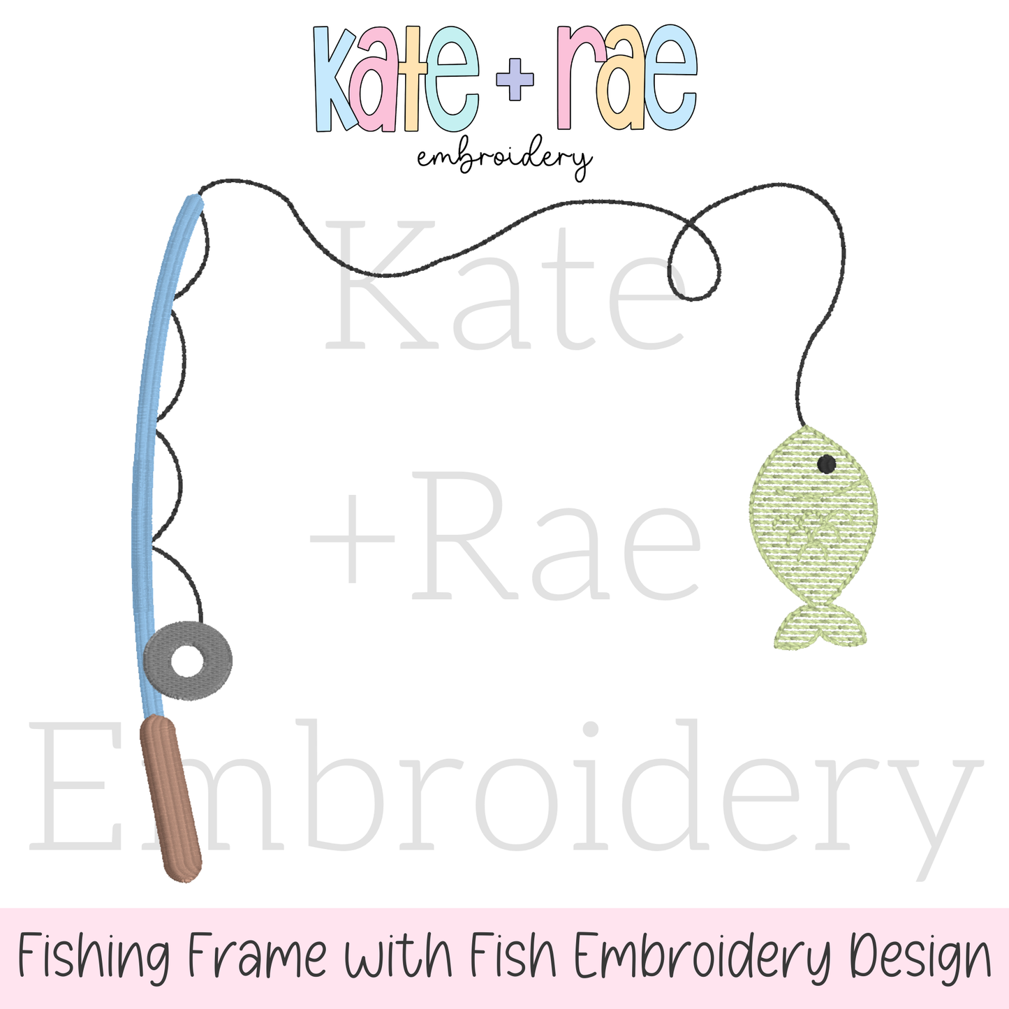 Fishing Pole Frame with Fish Embroidery Design