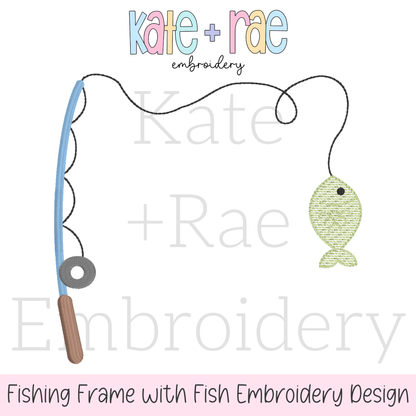 Fishing Pole Frame with Fish Embroidery Design