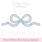 Flowy Longtail Bow Zigzag Stitch Applique Embroidery Design: Design preview of a pastel flowy ribbon bow zigzag applique