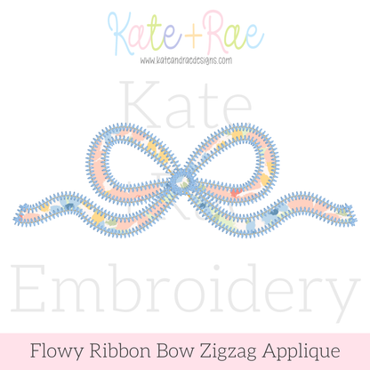 Flowy Longtail Bow Zigzag Stitch Applique Embroidery Design