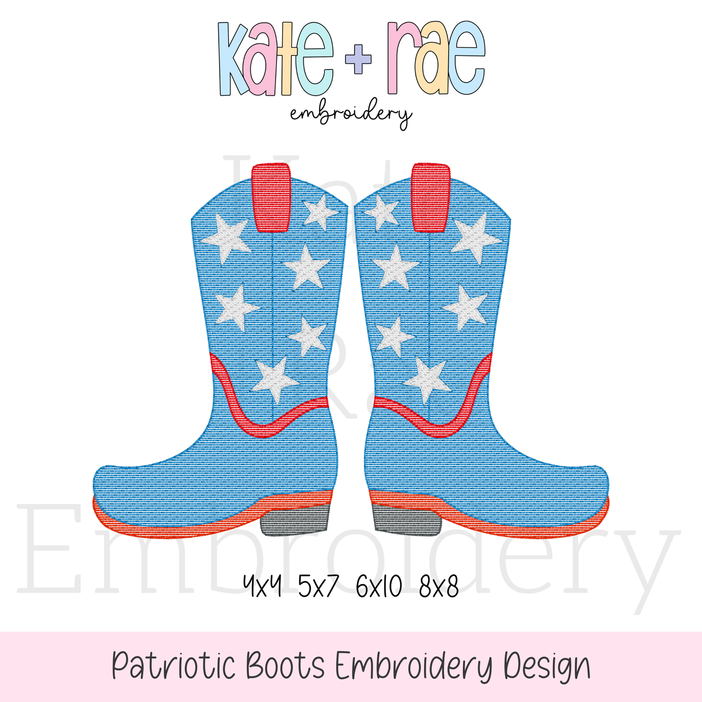 Patriotic Cowboy / Cowgirl Boots Sketch Stitch Embroidery Design