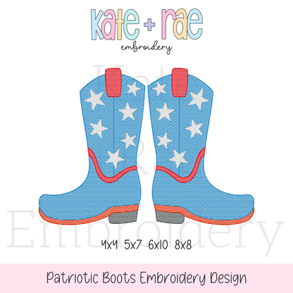 Patriotic Cowboy / Cowgirl Boots Sketch Stitch Embroidery Design