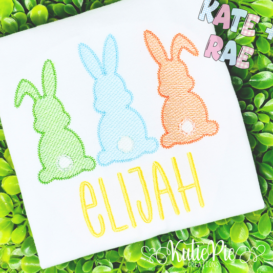 Boy's Easter Bunny Trio Sketch Stitch Embroidery Design