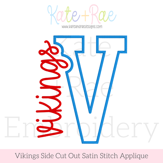 Vikings Side Cut Out Satin Stitch Applique Embroidery Design