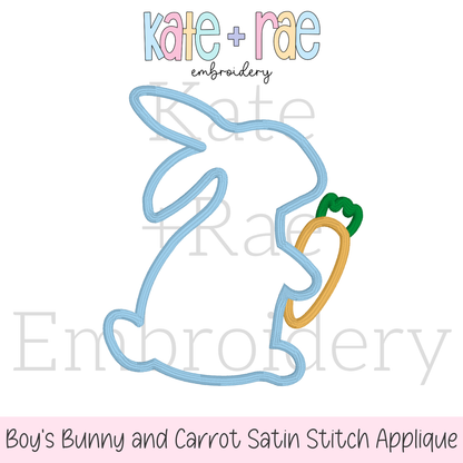 Boy's Easter Bunny with Carrot Satin Stitch Applique Embroidery Design