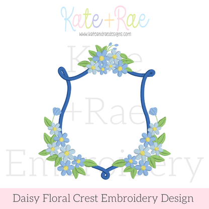 Daisy Floral Crest Satin Stitch Embroidery Design