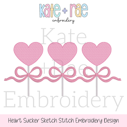 Heart Sucker Trio with Bows Sketch Stitch Embroidery Design
