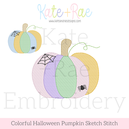 Colorful Halloween Pumpkin Sketch Stitch Embroidery Design
