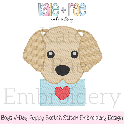 Boys Valentine's Day Puppy Sketch Stitch Embroidery Design