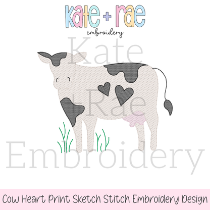 Valentine's Day Cow with Hearts Zigzag Stitch Applique Embroidery Design