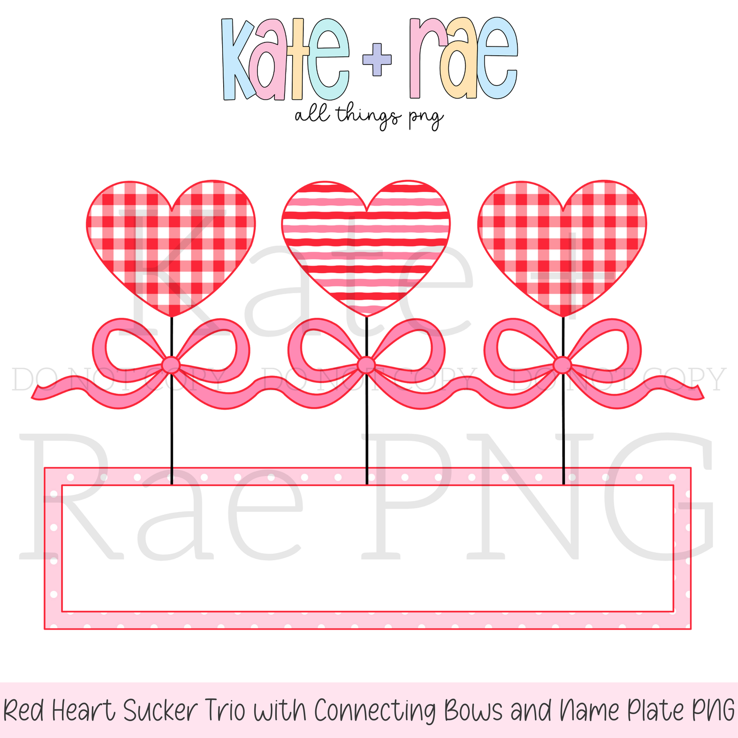 Heart Sucker Trio with Connecting Bows and Name Plate PNG