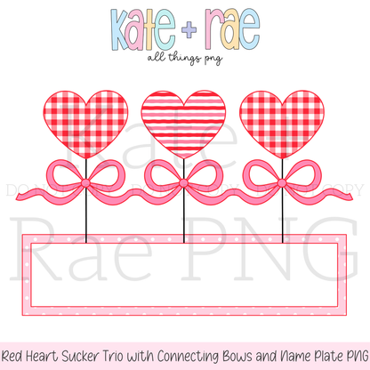 Heart Sucker Trio with Connecting Bows and Name Plate PNG