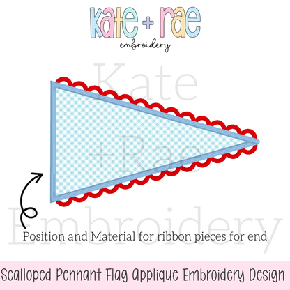 Scalloped Pennant Flag Satin Stitch Applique Embroidery Design