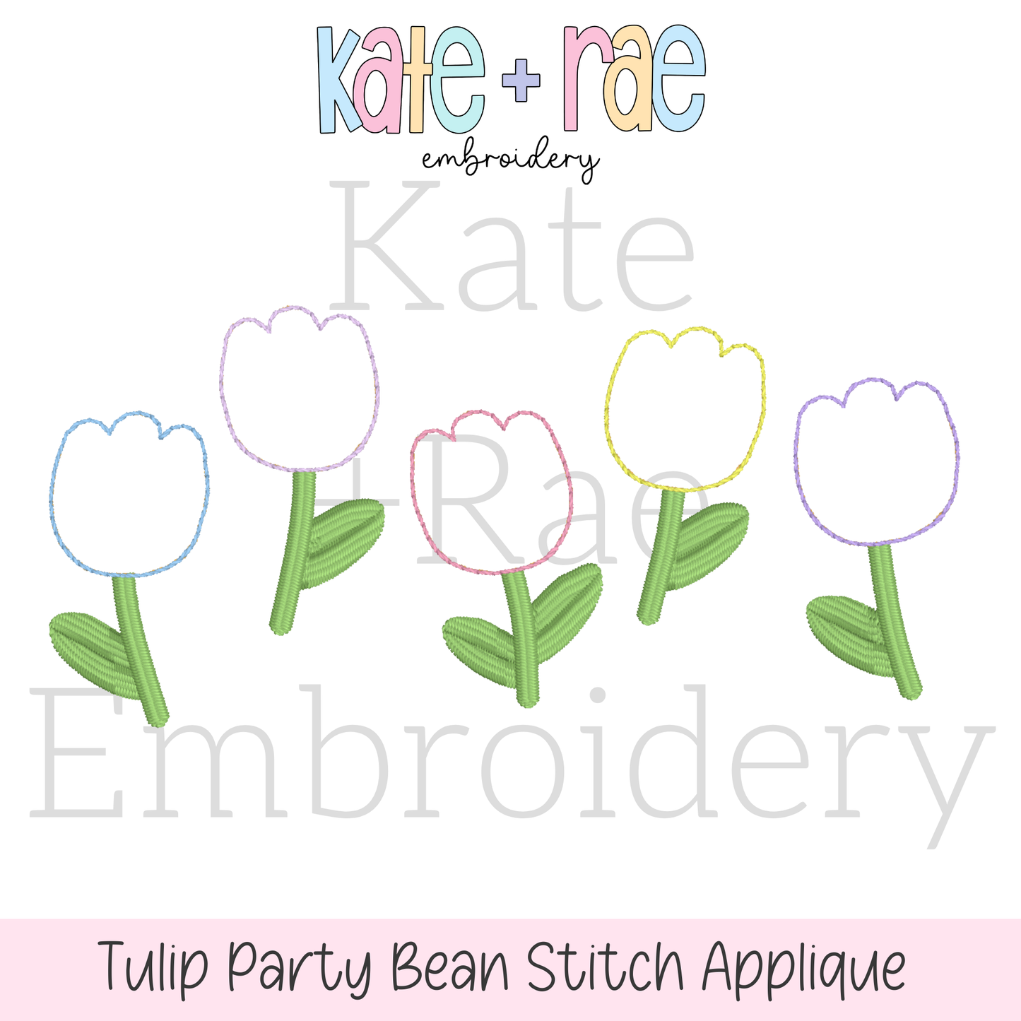 Tulip Party Bean Stitch Applique Embroidery Design