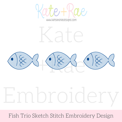 Little Fish Trio Sketch Stitch Embroidery Design
