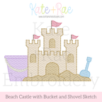 Beach Sand Castle with Bucket and Shovel Sketch Stitch Embroidery Design