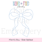 Merritt Bow Bean Stitch Applique Embroidery Design: Design preview of a light blue Merritt bow bean stitch outline with long tails