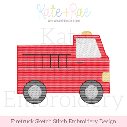 Firetruck Sketch Stitch Embroidery Design