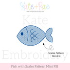 Fish Mini Fill with Scales Pattern Embroidery Design: Design preview of a blue mini fill fish with a scales pattern