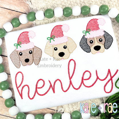 Santa Puppy Trio with Bows Sketch Sketch Stitch Embroidery Design