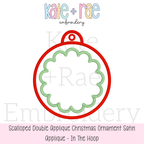 Girls Scalloped Satin Stitch Applique Christmas Ornament In The Hoop Embroidery Design
