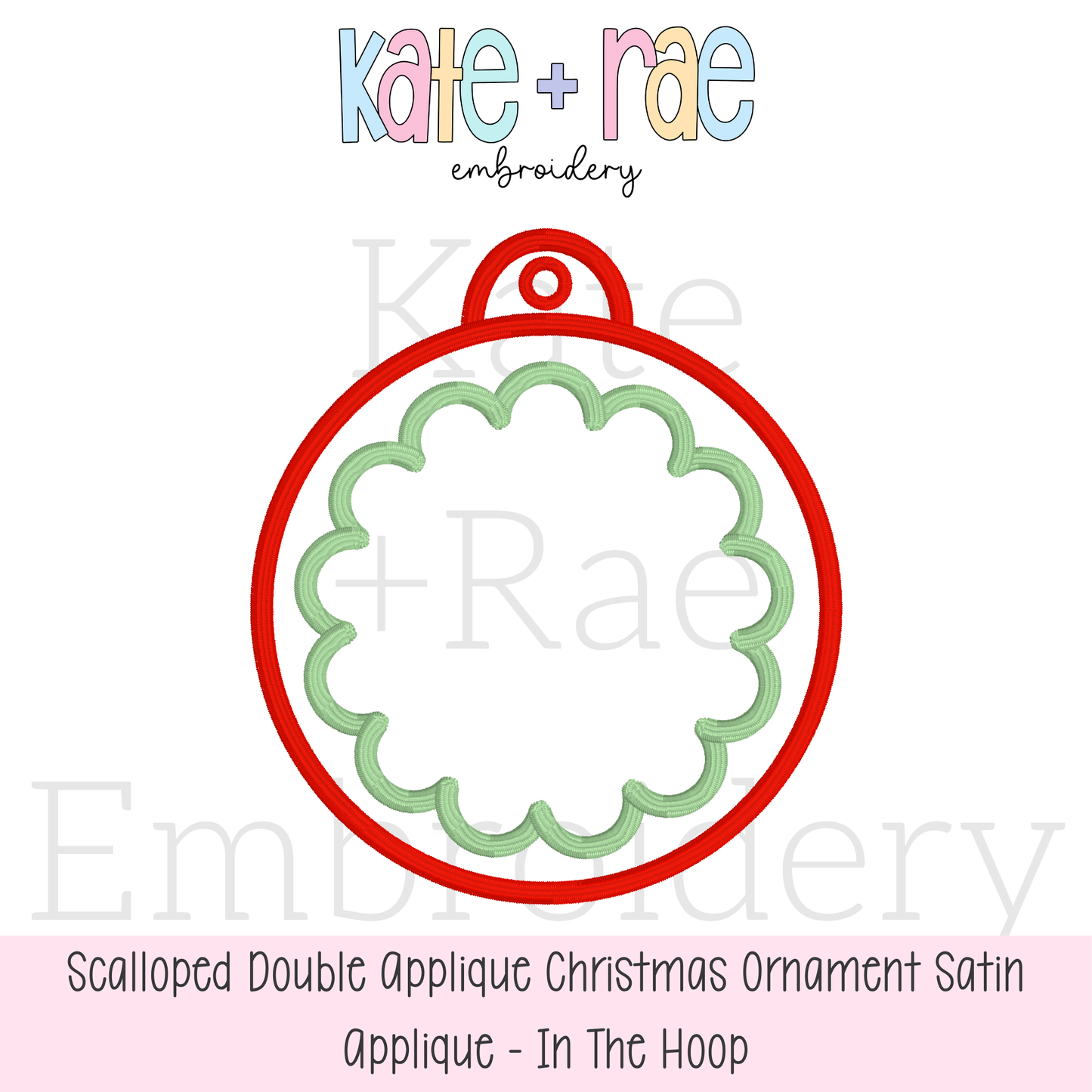 Girls Scalloped Satin Stitch Applique Christmas Ornament In The Hoop Embroidery Design
