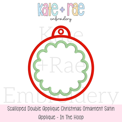 Girls Scalloped Satin Stitch Applique Christmas Ornament In The Hoop Embroidery Design