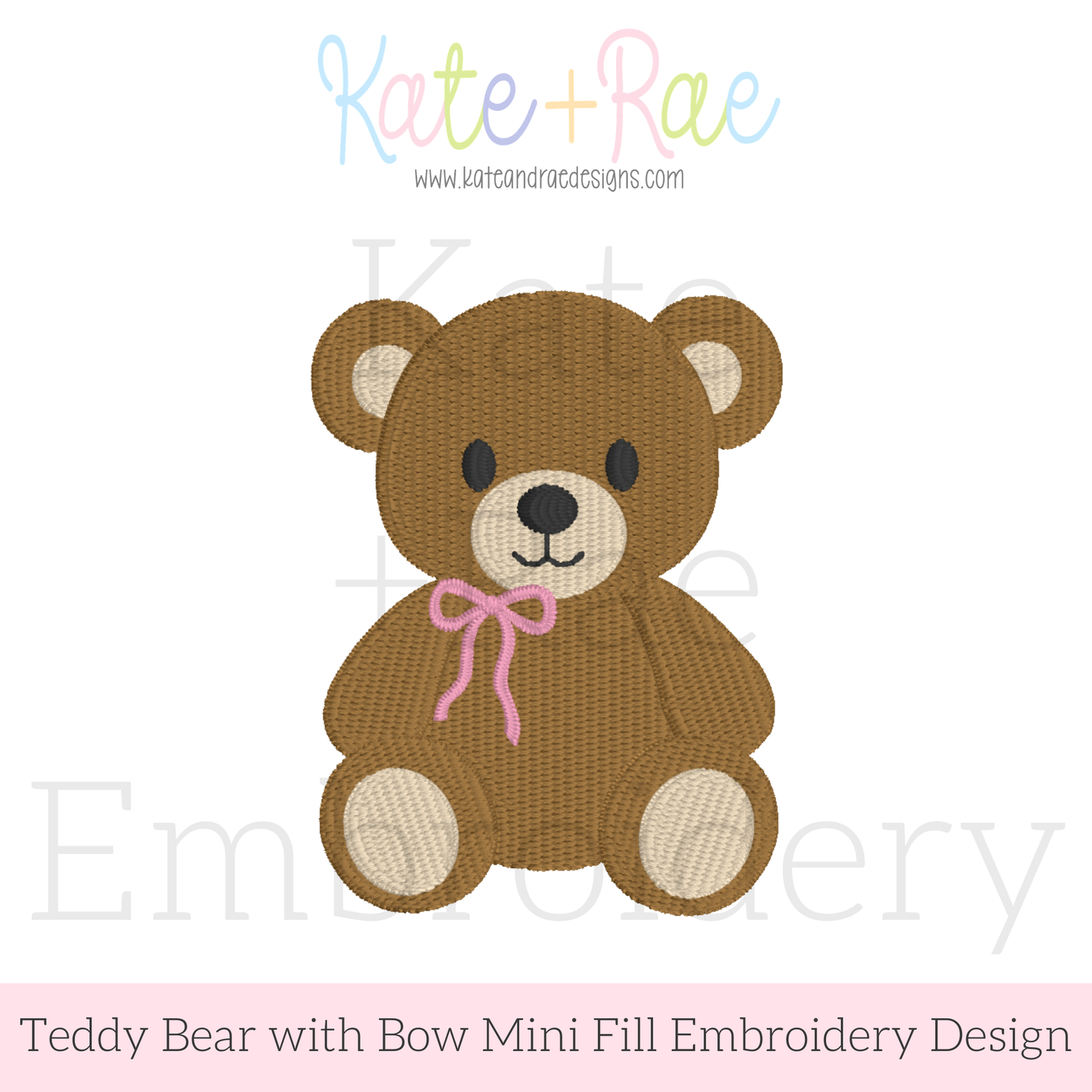 Teddy Bear with Bow Mini Fill Stitch Embroidery Design