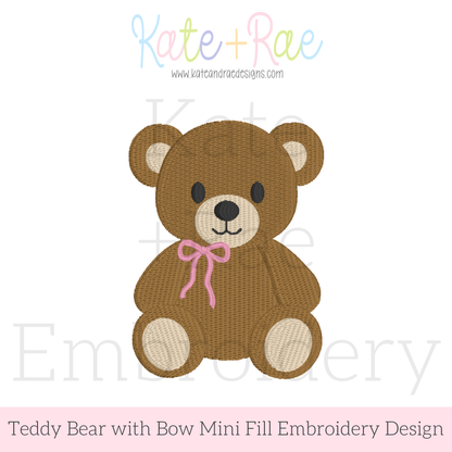 Teddy Bear with Bow Mini Fill Stitch Embroidery Design