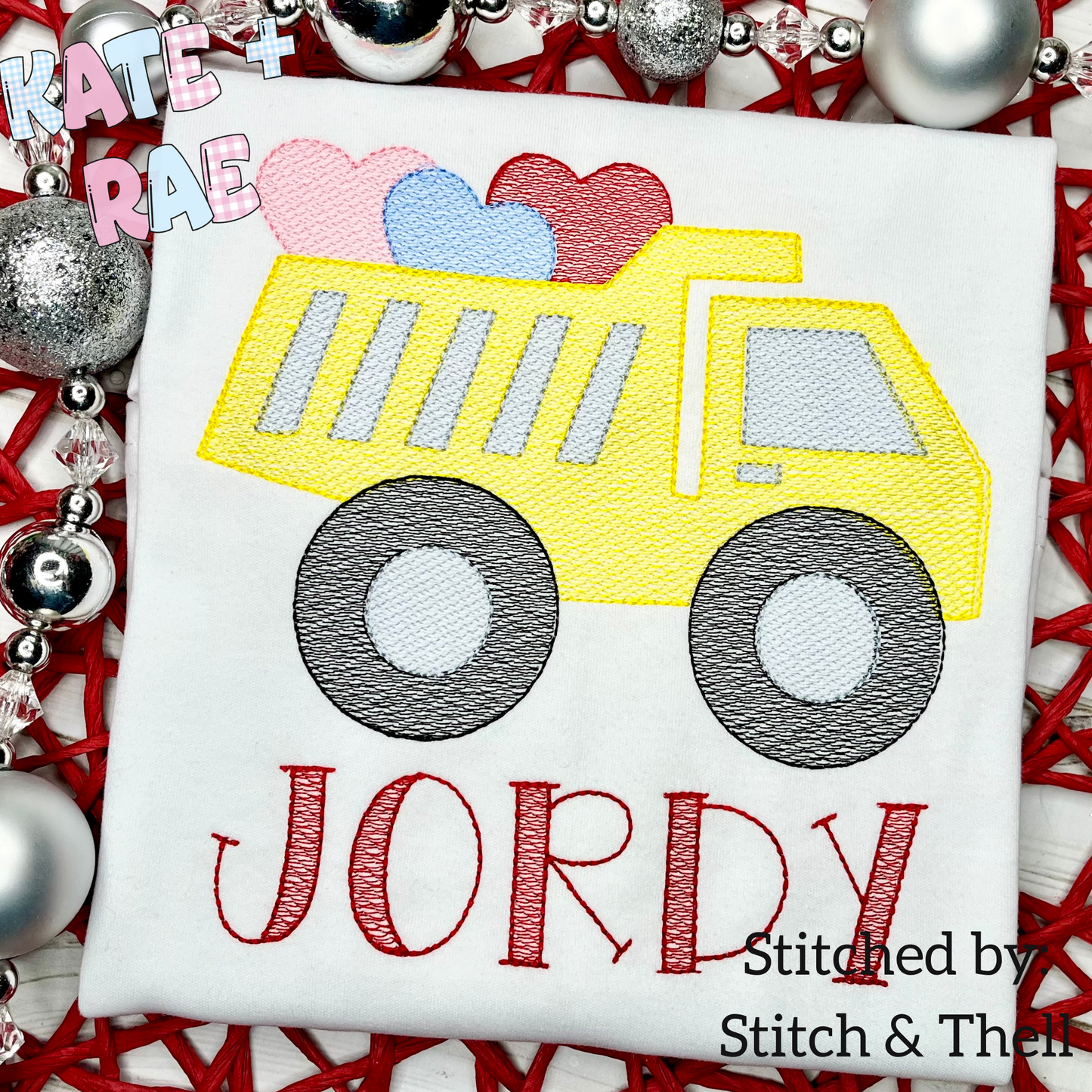 Dump Truck Valentine's Day Sketch Stitch Embroidery Design