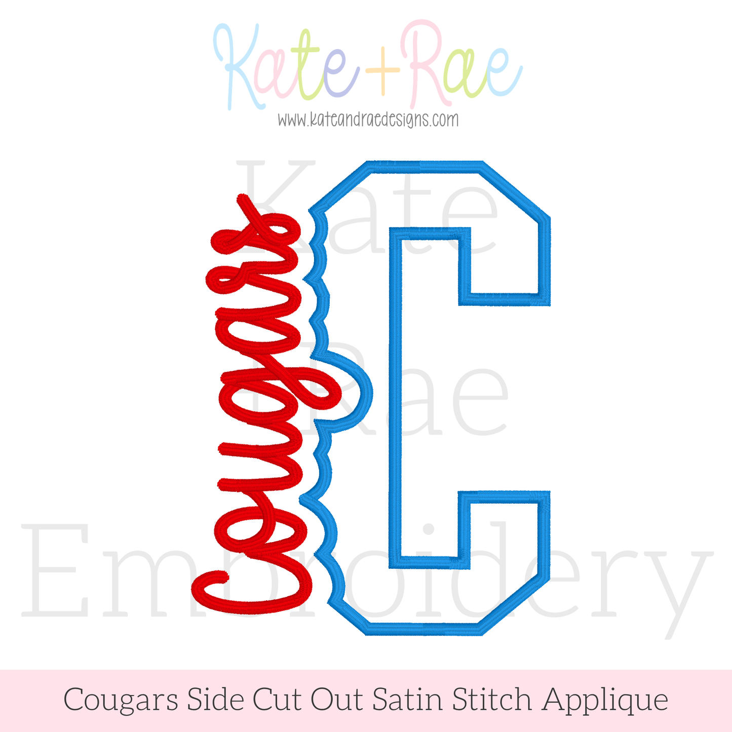 Cougars Side Cut Out Satin Stitch Applique Embroidery Design