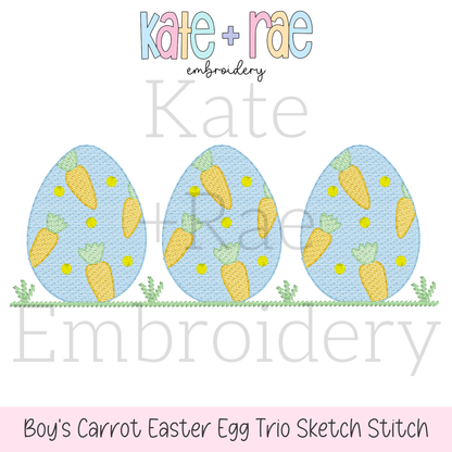 Carrot Filled Easter Egg Trio Sketch Stitch Embroidery Design