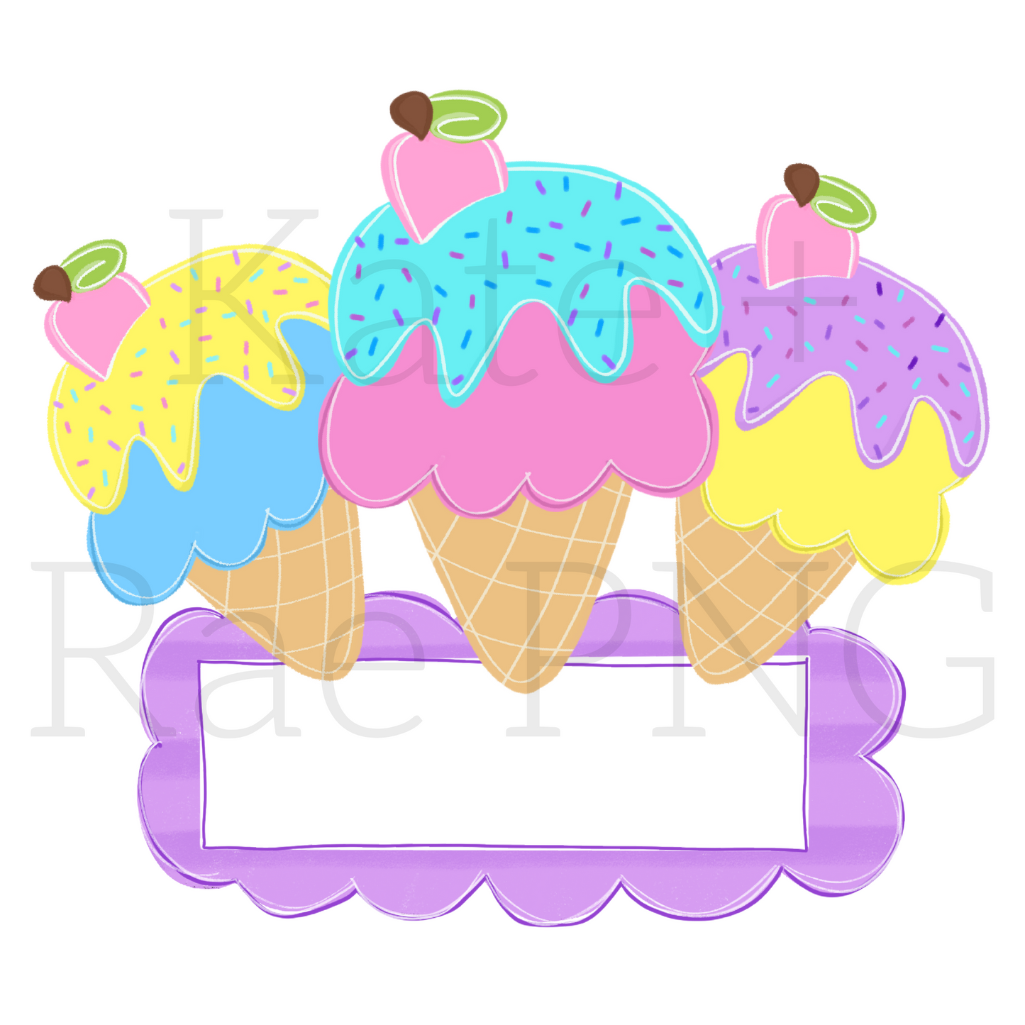 Bright Summer Ice Cream Trio PNG with Name Plate