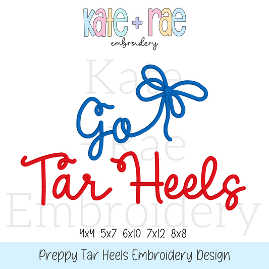 Preppy Go Tar Heels Embroidery Design