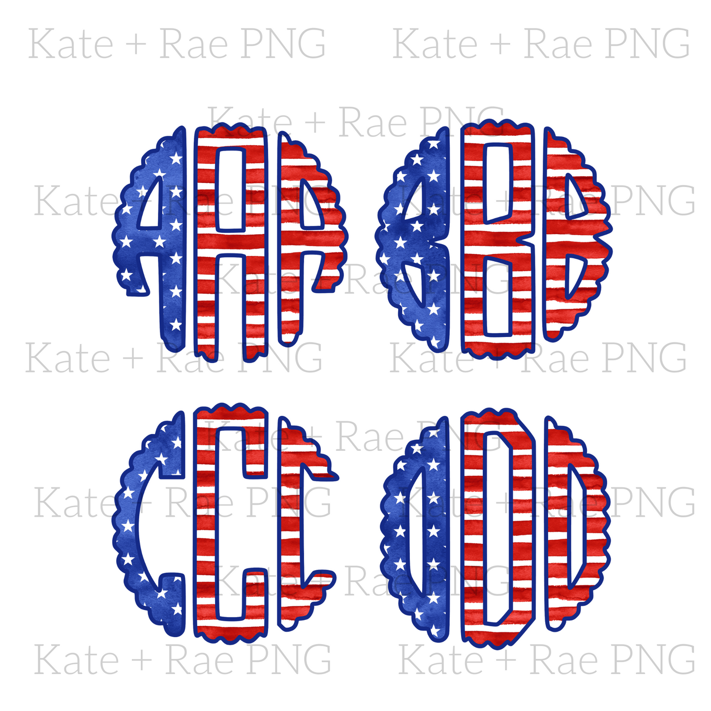 Patriotic Flag Scalloped Monogram Pack