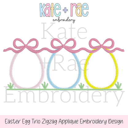 Girl's Easter Egg Trio Zigzag Applique Embroidery Design