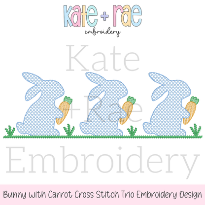Boy's Easter Bunny with Carrots Trio Cross Stitch Embroidery Design