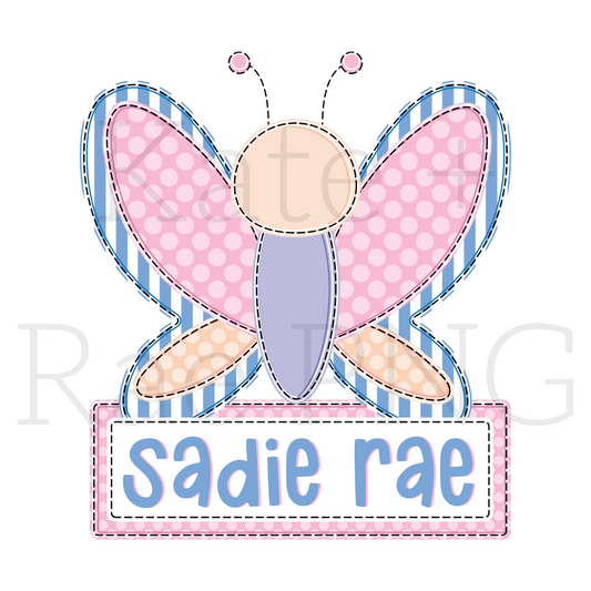 Girl's Navy and Pink Butterfly Faux Applique PNG