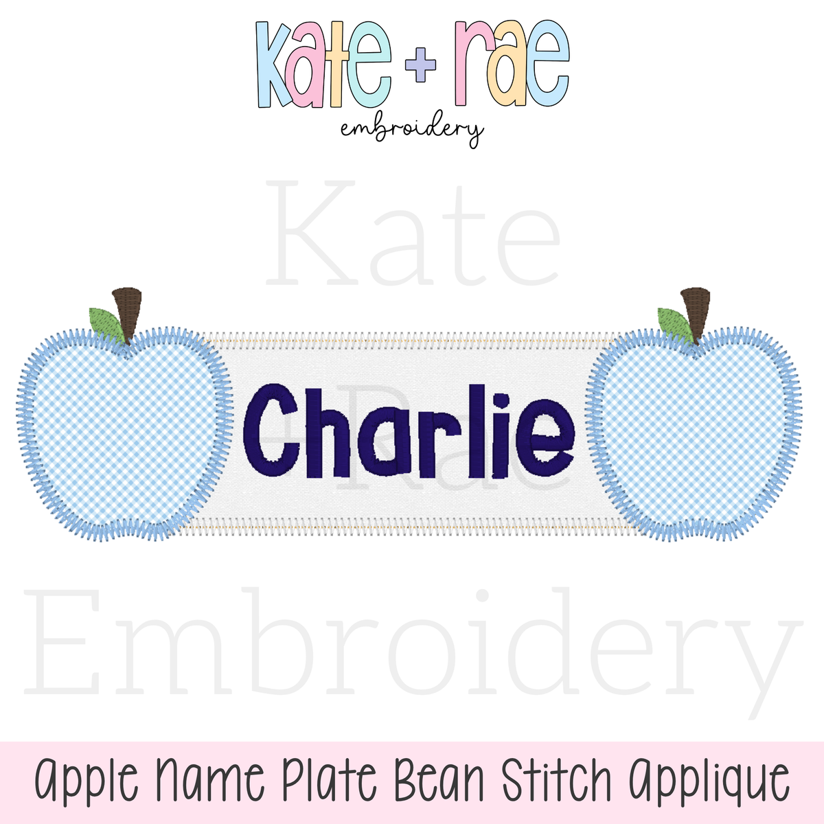 Apple Name Frame Zigzag Applique Embroidery Design