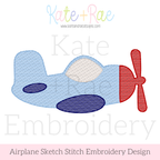 Airplane Sketch Stitch Embroidery Design: Design preview of a light blue sketch stitch airplane with a red propeller