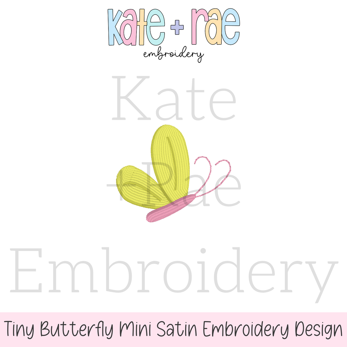 Tiny Butterfly Satin Stitch Embroidery Design: Design preview of a tiny yellow and pink satin stitch butterfly