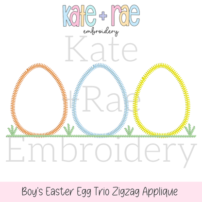 Boy's Easter Egg Trio Zigzag Applique Embroidery Design