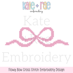 Flowy Bow Cross Stitch Embroidery Design: Design preview of a pink flowy bow in cross stitch