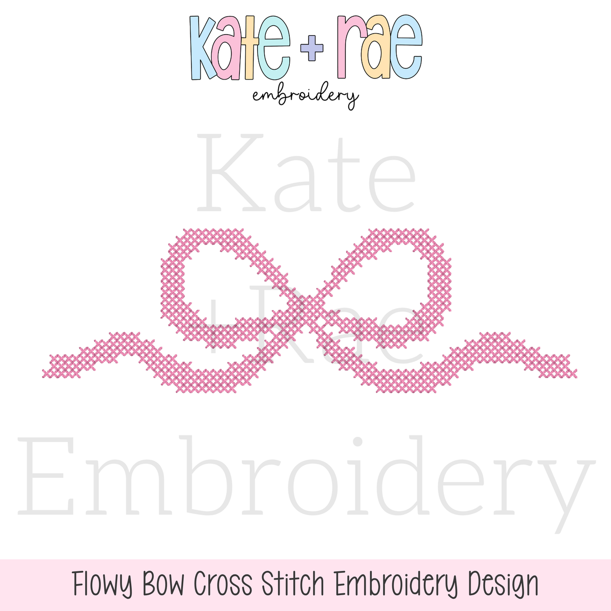 Flowy Bow Cross Stitch Embroidery Design: Design preview of a pink flowy bow in cross stitch